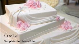  Presentation with wedding white - Amazing PPT theme having three tiered wedding cake backdrop and a soft green colored foreground