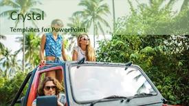  Presentation with transport transportation tourism road trip - PPT theme enhanced with three tourists in off road background and a mint green colored foreground