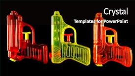  Presentation with guns - Colorful PPT theme enhanced with three toy squirt guns isolated backdrop and a black colored foreground