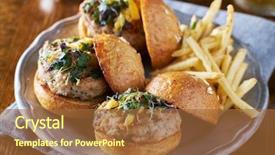  Presentation with burger fries - Slide set with three turkey burger sliders background and a red colored foreground