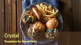  Presentation with burger fries - Colorful presentation enhanced with three turkey burger sliders backdrop and a tawny brown colored foreground