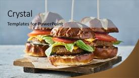  Presentation with vegan burger - PPT layouts consisting of three vegan burger sliders background and a light blue colored foreground