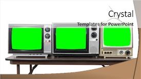  Presentation with dark vintage wood table texture - Presentation design having three vintage televisions on wood background and a white colored foreground