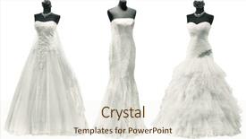  Presentation with clipping - Colorful presentation design enhanced with three wedding dress isolated backdrop and a sky blue colored foreground