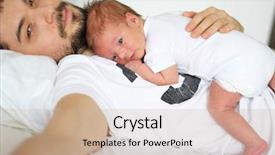  Presentation with newborn - Colorful PPT layouts enhanced with three weeks old newborn with his father shallow depth of field backdrop and a coral colored foreground