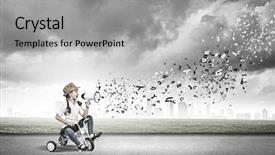  Presentation with preschool - PPT theme having three wheeler - little cute girl of preschool background and a  colored foreground