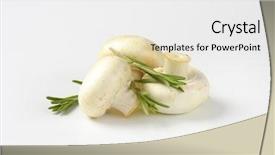  Presentation with mushroom - Audience pleasing slide deck consisting of three whole mushrooms with rosemary backdrop and a white colored foreground