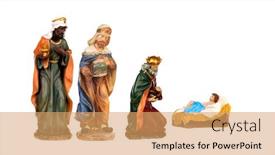  Presentation with kings - Slide set having three-wise-kings-and-baby background and a coral colored foreground