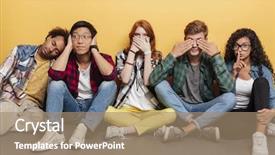  Presentation with ears - Cool new presentation theme with three wise men - group of amusing playful young backdrop and a coral colored foreground