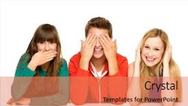  Presentation with ears - Audience pleasing slides consisting of three wise men - young people covering their mouths backdrop and a coral colored foreground