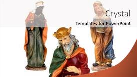  Presentation with ceramic - Beautiful theme featuring three wise men ceramic figures isolated on white background backdrop and a white colored foreground