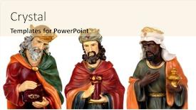  Presentation with ceramic - Slide set consisting of three wise men ceramic figures isolated on white background background and a lemonade colored foreground