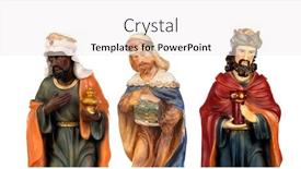  Presentation with ceramic - Audience pleasing PPT theme consisting of three-wise-men-ceramic-figures backdrop and a white colored foreground