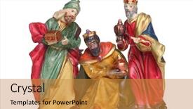  Presentation with nativity - Theme enhanced with three wisemen nativity scene figures background and a gold colored foreground