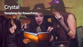  Presentation with book rack - PPT layouts featuring three witches with book background and a tawny brown colored foreground