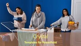  Presentation with laundry room - Presentation featuring three-woman-hanging-clothes background and a coral colored foreground