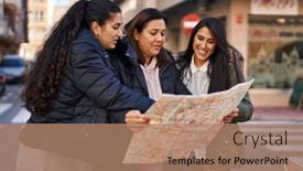  Presentation with three - Slide set featuring three-woman-mother-and-daughters background and a coral colored foreground