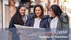  Presentation with three - Slide deck featuring three-woman-mother-and-daughters background and a ocean colored foreground