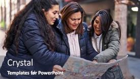  Presentation with three - Slide deck having three-woman-mother-and-daughters background and a navy blue colored foreground