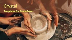  Presentation with women making - Slide set enhanced with three-women-are-working background and a tawny brown colored foreground