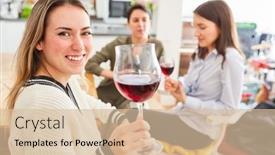  Presentation with drinking glass - PPT theme with three-women-as-friends background and a lemonade colored foreground