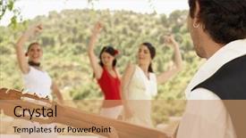  Presentation with guitar - Slides with three women dancing flamenco background and a coral colored foreground