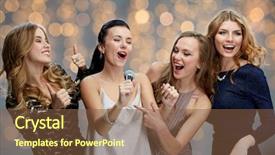  Presentation with fancy dress - Amazing PPT layouts having three women in evening dress backdrop and a tawny brown colored foreground