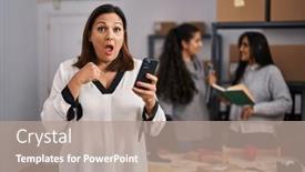  Presentation with business women - PPT theme consisting of three-women-working background and a coral colored foreground