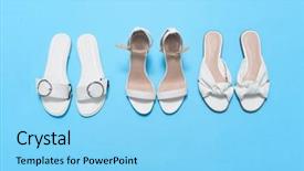  Presentation with leather shoes - Audience pleasing slides consisting of three womens leather white high backdrop and a light blue colored foreground