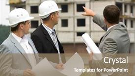  Presentation with construction company - Presentation theme consisting of three workers looking construction background and a coral colored foreground