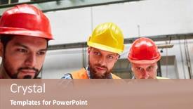  Presentation with industrial company - Slide set featuring three-workers-or-craftsmen-work background and a  colored foreground