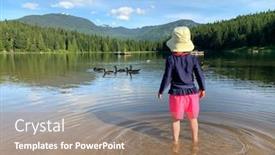  Presentation with geese - Colorful presentation theme enhanced with three-year-old-girl-standing backdrop and a coral colored foreground