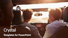  Presentation with virile young men - PPT theme featuring three young adult men driving background and a tawny brown colored foreground