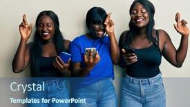  Presentation with eye african american models - Colorful slide deck enhanced with three-young-african-american-friends backdrop and a ocean colored foreground