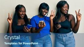  Presentation with three - Beautiful slide set featuring three-young-african-american-friends backdrop and a ocean colored foreground