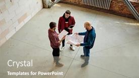  Presentation with new ideas - Presentation theme having three-young-architects-discussing-details background and a gray colored foreground