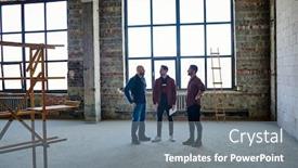  Presentation with points - Presentation theme consisting of three-young-architects-or-contractors background and a gray colored foreground