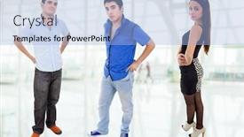  Presentation with teenagers - Slides having three young casual teenagers full body picture background and a light blue colored foreground