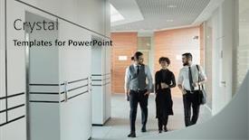  Presentation with elevator - Amazing presentation design having three-young-cheerful-colleagues backdrop and a light gray colored foreground
