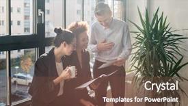  Presentation with folder tabs vibrant file divider - Slides enhanced with three young cheerful employees smiling background and a tawny brown colored foreground