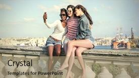  Presentation with doing the right thing - Presentation design with three young friends doing background and a  colored foreground