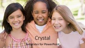 Presentation with group of three young girl - Presentation theme featuring three young girl friends outdoors background and a coral colored foreground