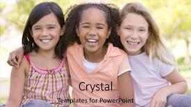  Presentation with three legged stool - Presentation theme with three young girl friends sitting background and a coral colored foreground