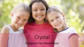  Presentation with group of three young girl - Slides with three young girl friends standing background and a red colored foreground