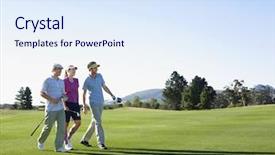  Presentation with walking young wild jaguar - PPT layouts with three young golfers walking background and a sky blue colored foreground
