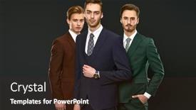  Presentation with classic - Audience pleasing theme consisting of three-young-guys-pose backdrop and a tawny brown colored foreground