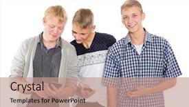  Presentation with smartphones - Cool new presentation with three young guys use their smartphones two of the boys twin brothers backdrop and a coral colored foreground