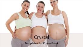  Presentation with contraceptive implants for pregnant women - Slides enhanced with three young happiness pregnant women background and a  colored foreground