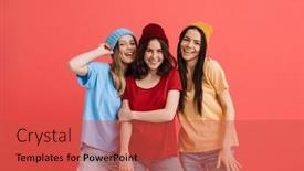  Presentation with three - Presentation theme featuring three-young-happy-girls-smiling background and a red colored foreground