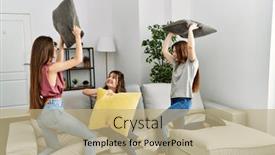  Presentation with three - Slide deck enhanced with three-young-hispanic-woman-smiling background and a coral colored foreground